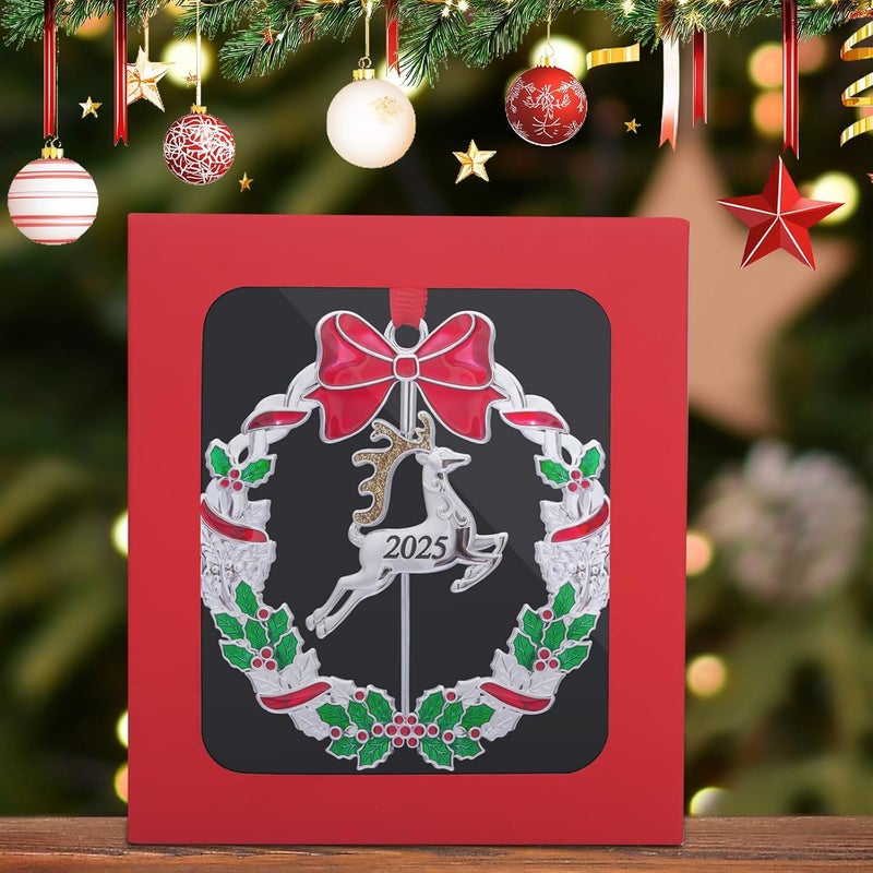 K-MLICE Christmas Ornaments, Metal Christmas Tree Ornaments Dated 2025 Silver Rotatable Funny Christmas Ornaments Decorative Keepsake Reindeer Decoration - Image 4
